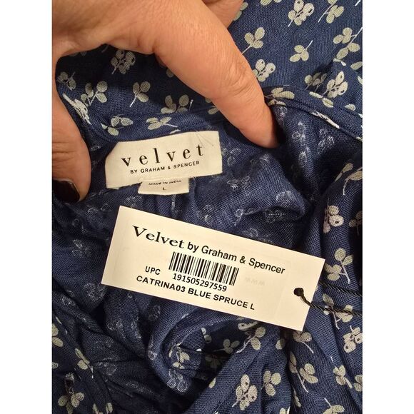 Velvet by Graham & Spencer Blue Spruce Floral Sleeveless Ruffle Neck Top Size L - Picture 2 of 10